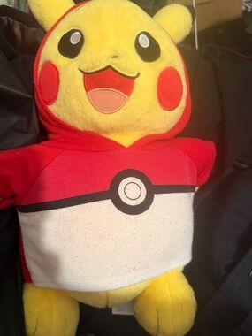 Build-A-Bear Yellow Pikachu Plush in Red Poké Ball Hoodie